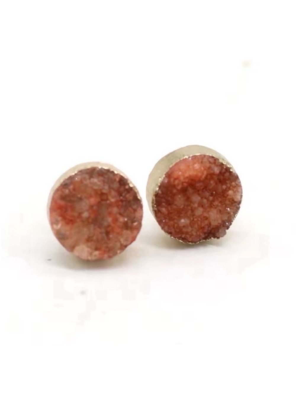 New! Druzy Gold Burnt Orange Rust Raw Crystal Post Earrings (1006) NWOT